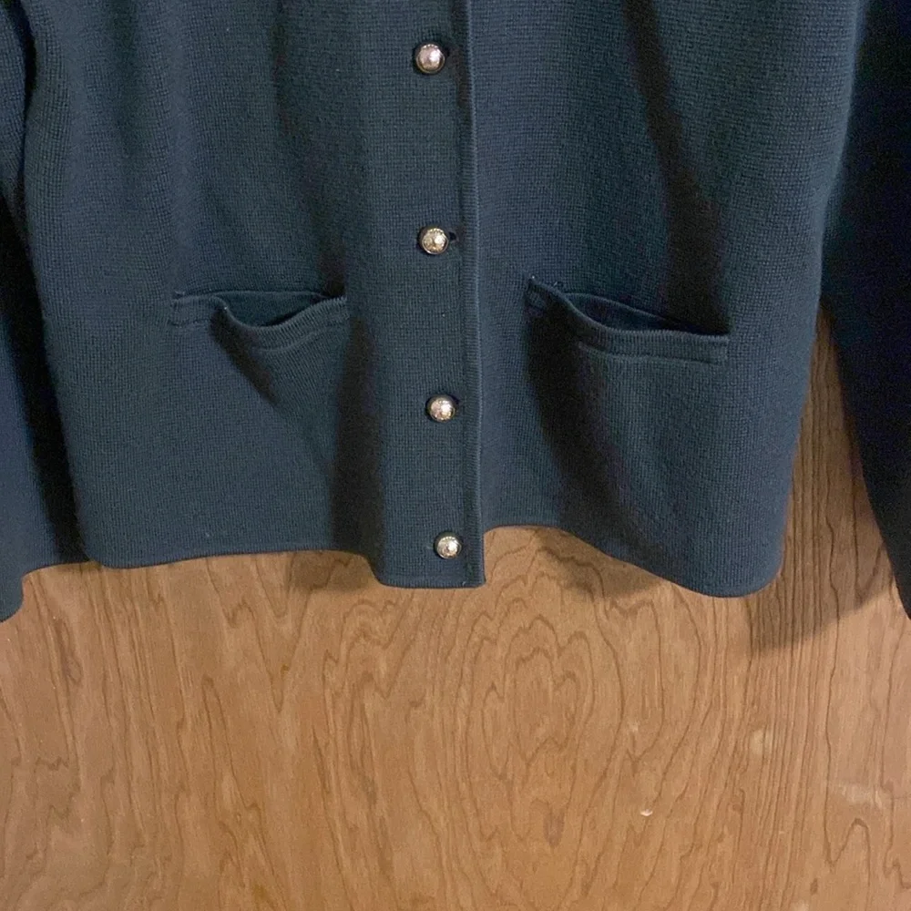 Talbots Petites Military Style Cardigan Jacket Pure Merino Wool Army Green